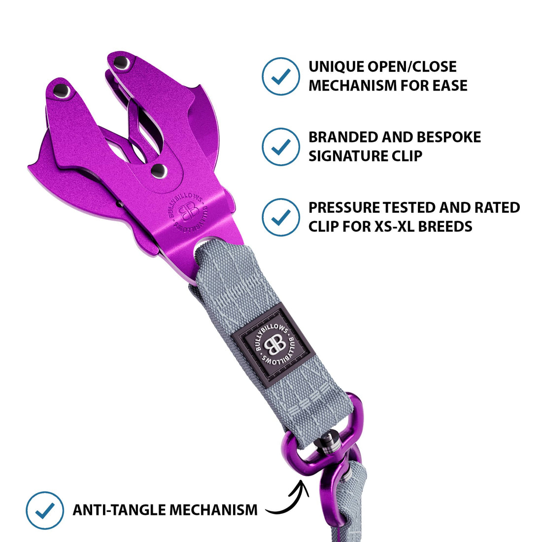 featured image of 1.4m Lighter Swivel Combat Lead | Anti-Tangle & Secure Clip - Purple x Metal Grey