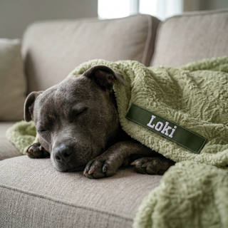 Dog in blanket