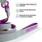 1.4m LIGHTER Swivel Combat Leash | Neoprene Lined, Secure Rated Clip with Soft Handle - Purple & Metal Grey