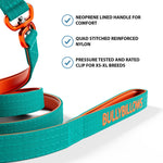 1.4m LIGHTER Swivel Combat Leash | Neoprene Lined, Secure Rated Clip with Soft Handle - Turquoise & Orange
